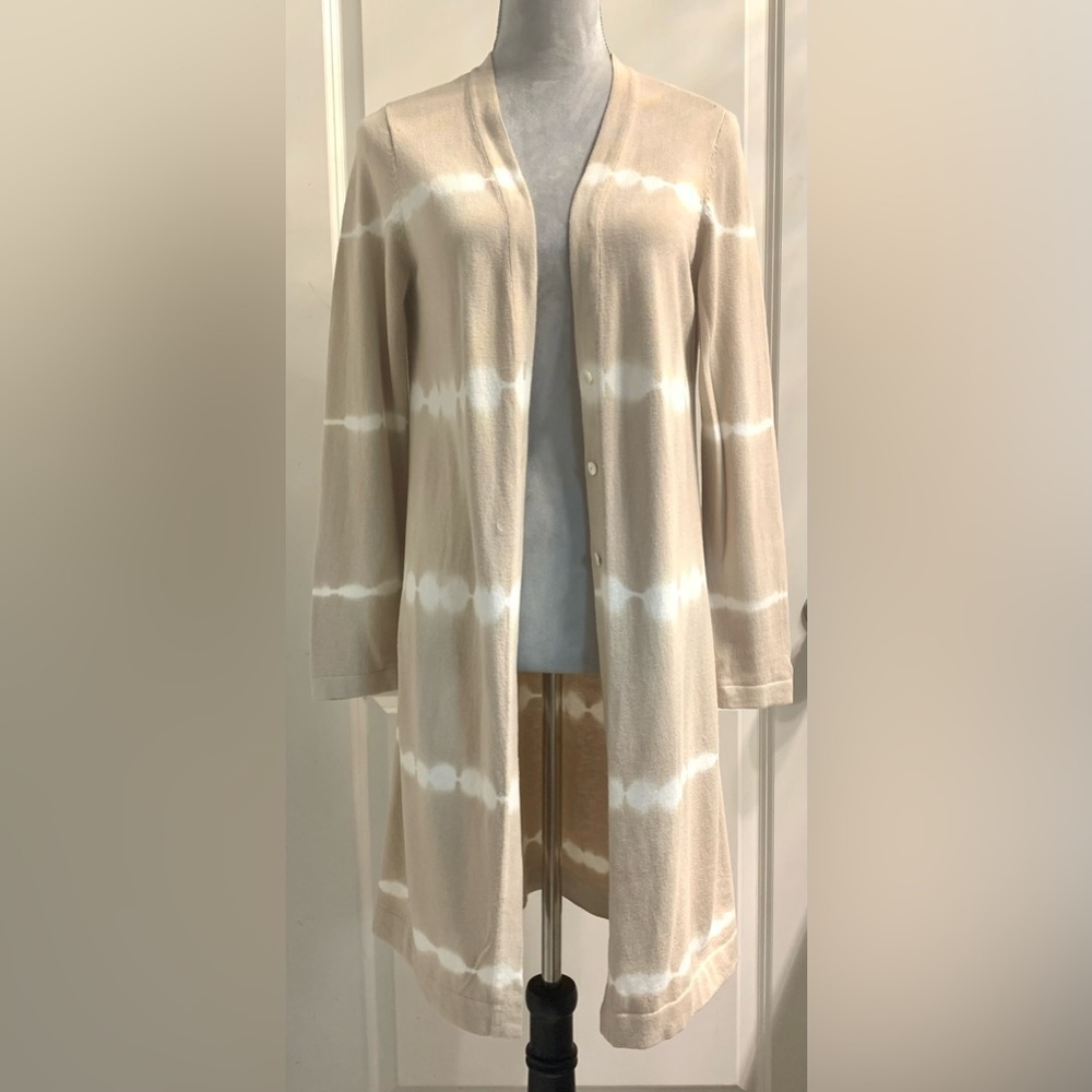 Pure Jill Women’s Long Tan Open Front Cardigan Duster Button Up Jumper Size S